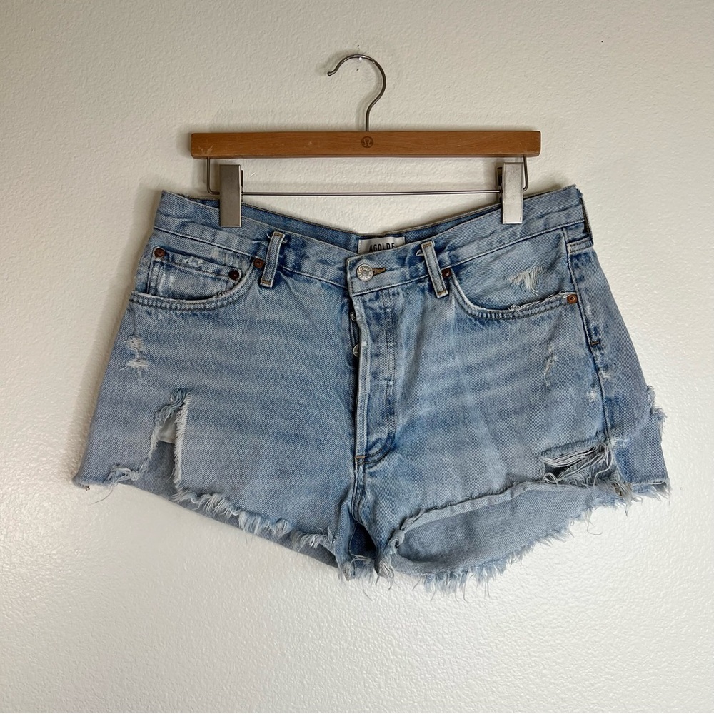 Agolde Blue Jean Shorts Distressed